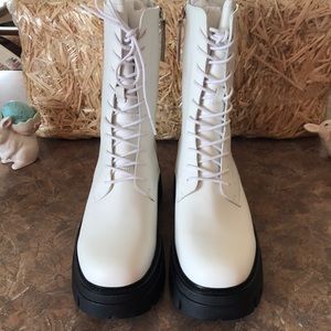 ASH white leather lug boots